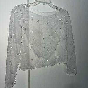 Elegant Sheer White Top with Pearl Accents